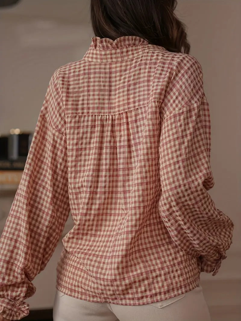 Damen-Kariertes Hemd mit Knopfleiste