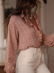 Damen-Kariertes Hemd mit Knopfleiste