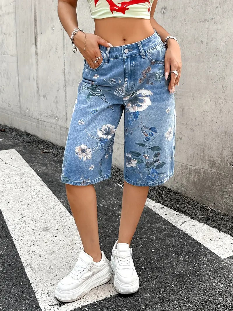 Damen-Kurze Hose mit Blumenmuster