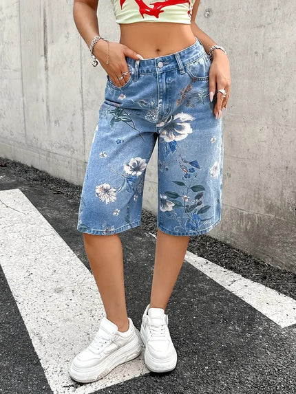 Damen-Kurze Hose mit Blumenmuster