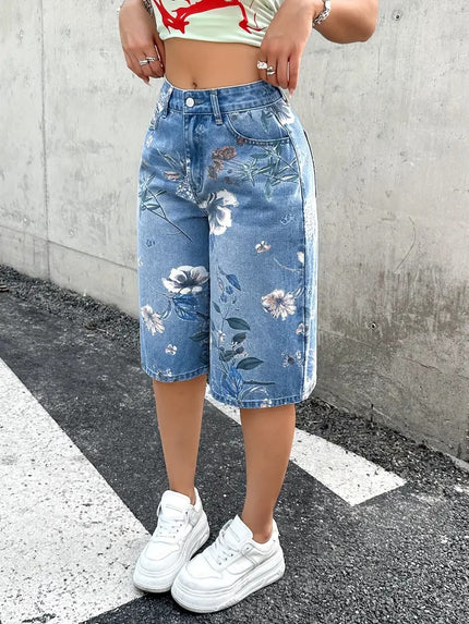 Damen-Kurze Hose mit Blumenmuster