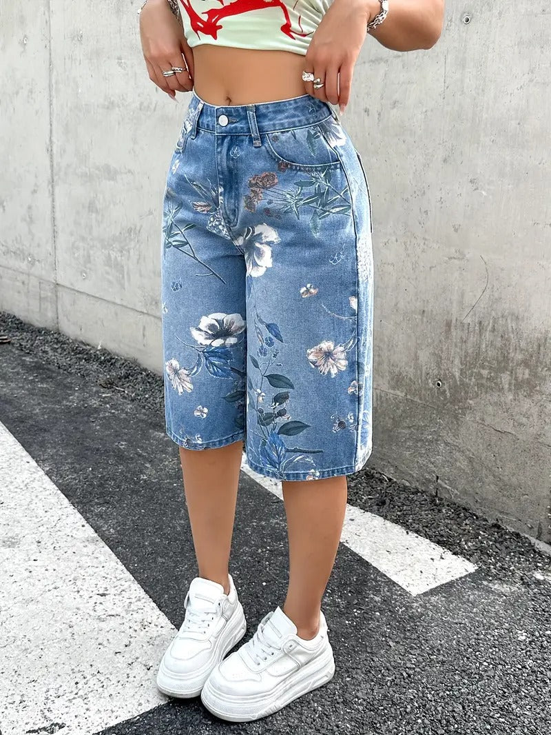 Damen-Kurze Hose mit Blumenmuster