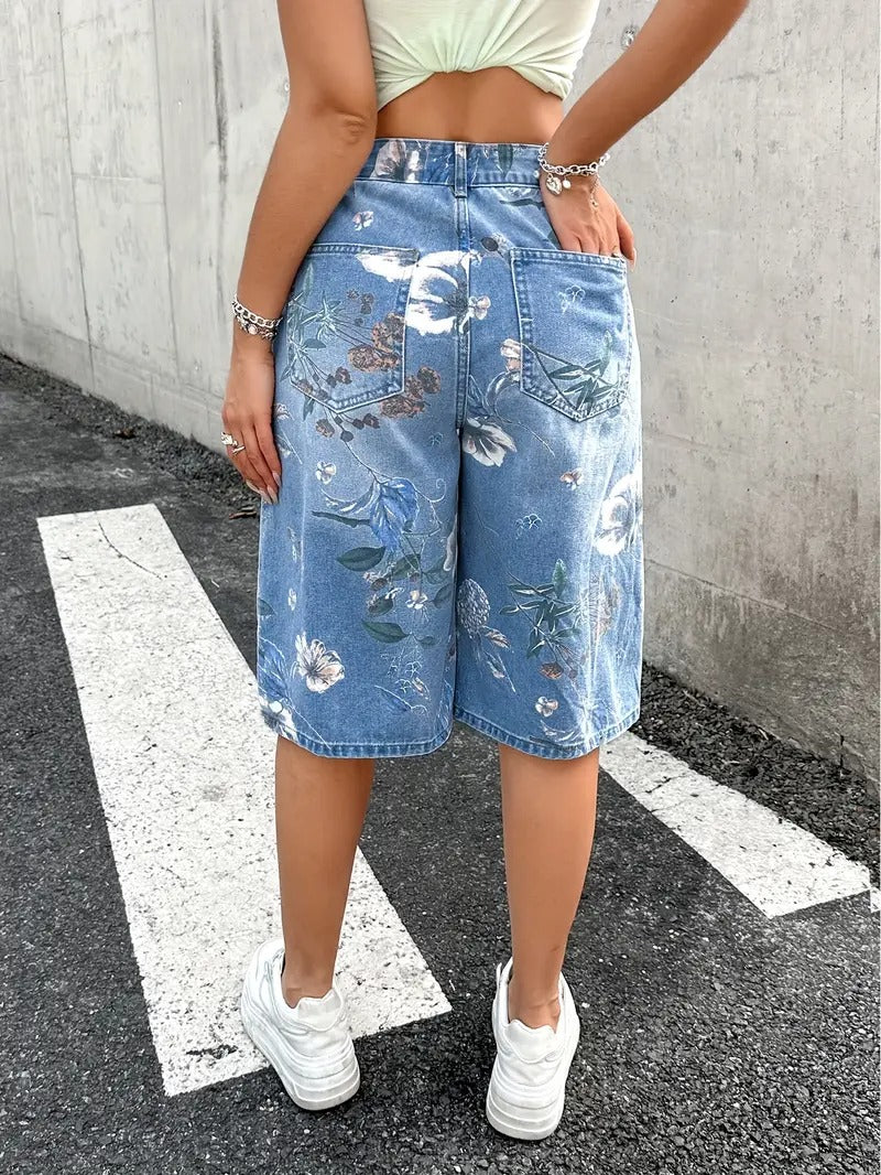 Damen-Kurze Hose mit Blumenmuster