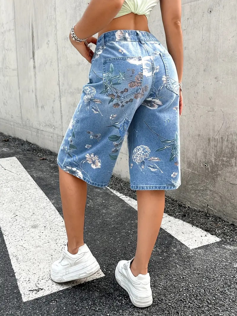 Damen-Kurze Hose mit Blumenmuster