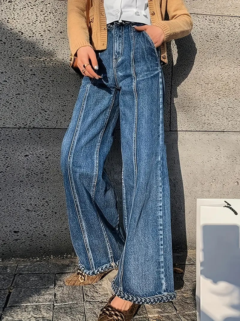 Damen Hose mit Hoher Taille und Flechtakzenten