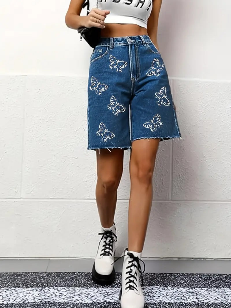 Damen Kurze Hose mit Schmetterlingsstickerei