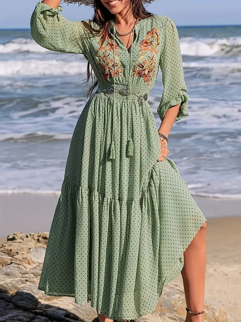 Damen Midikleid mit Punktmuster