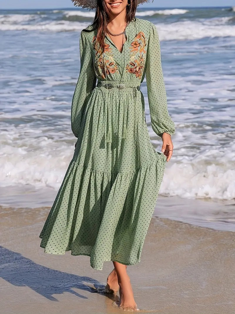 Damen Midikleid mit Punktmuster