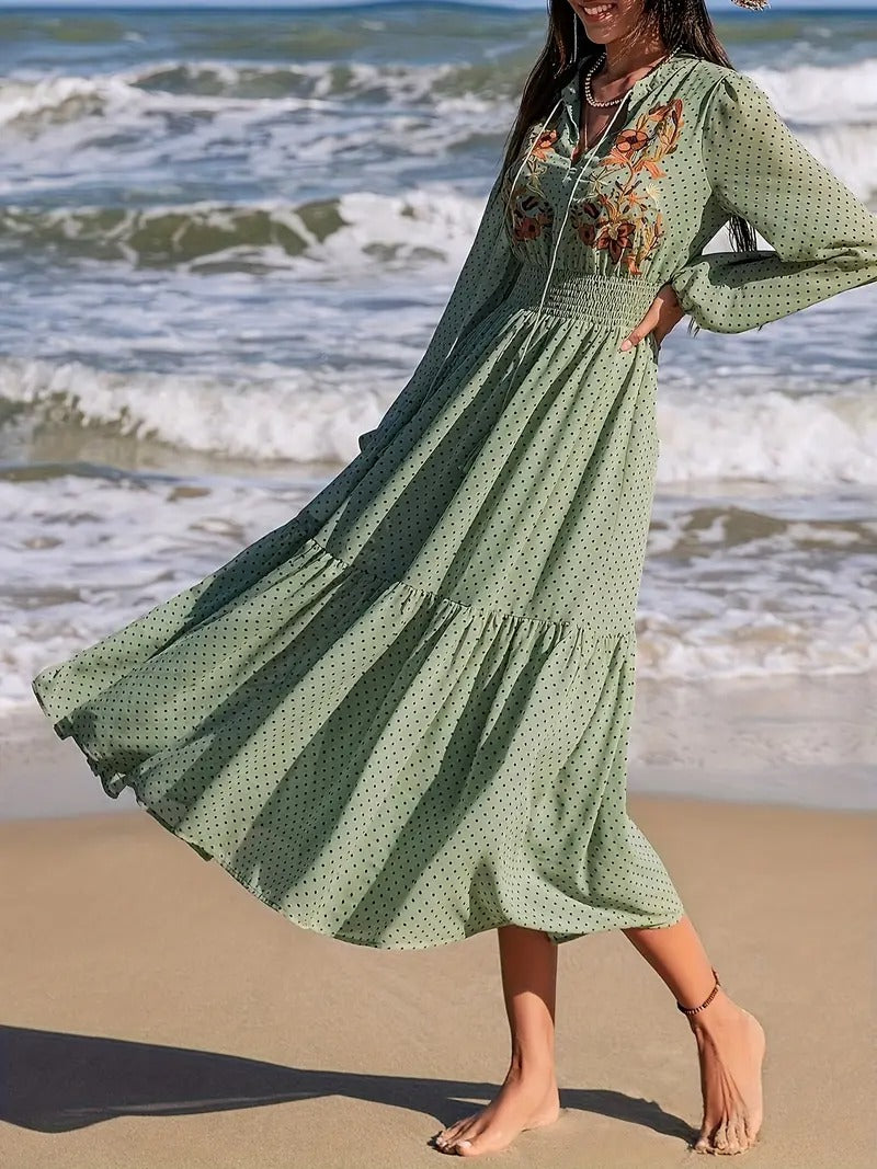 Damen Midikleid mit Punktmuster