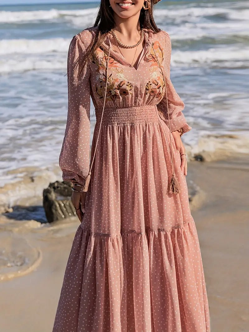 Damen Midikleid mit Punktmuster