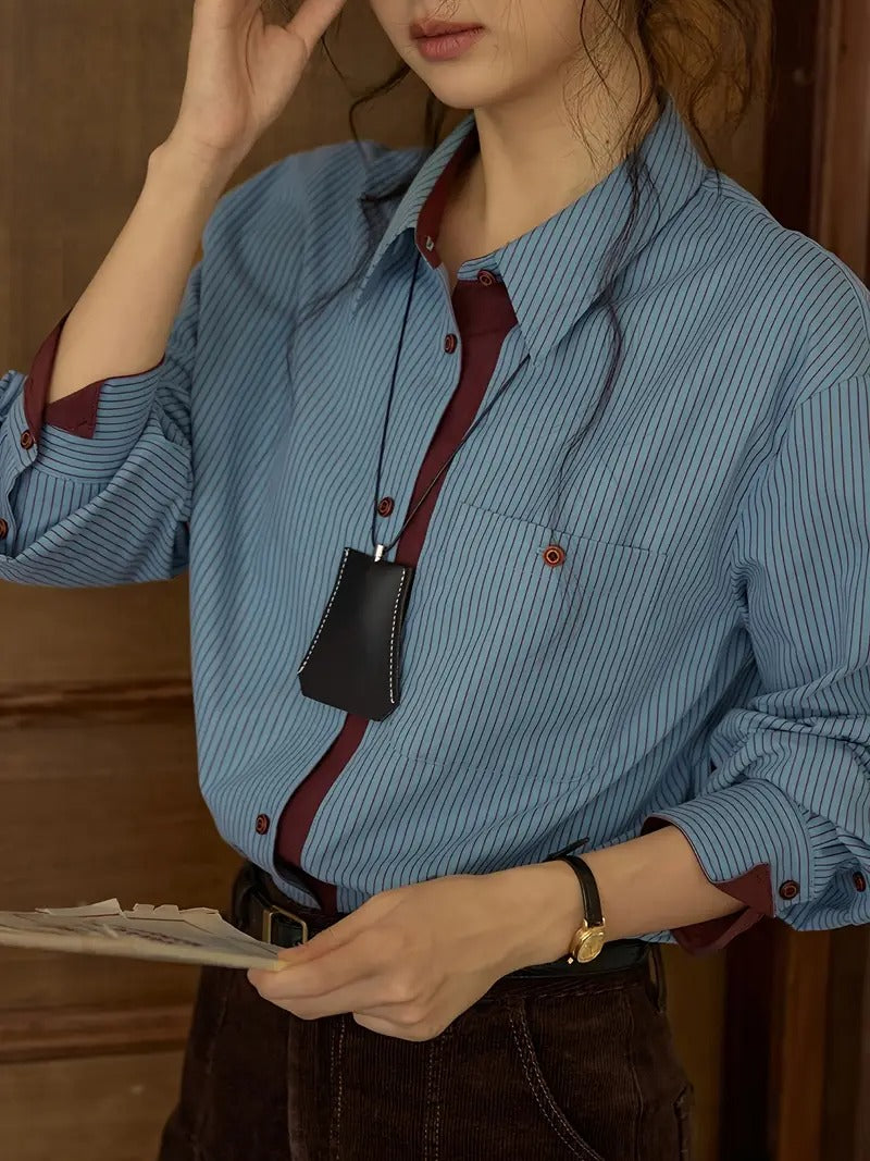 Gestreiftes Damenhemd mit Langen Ärmeln