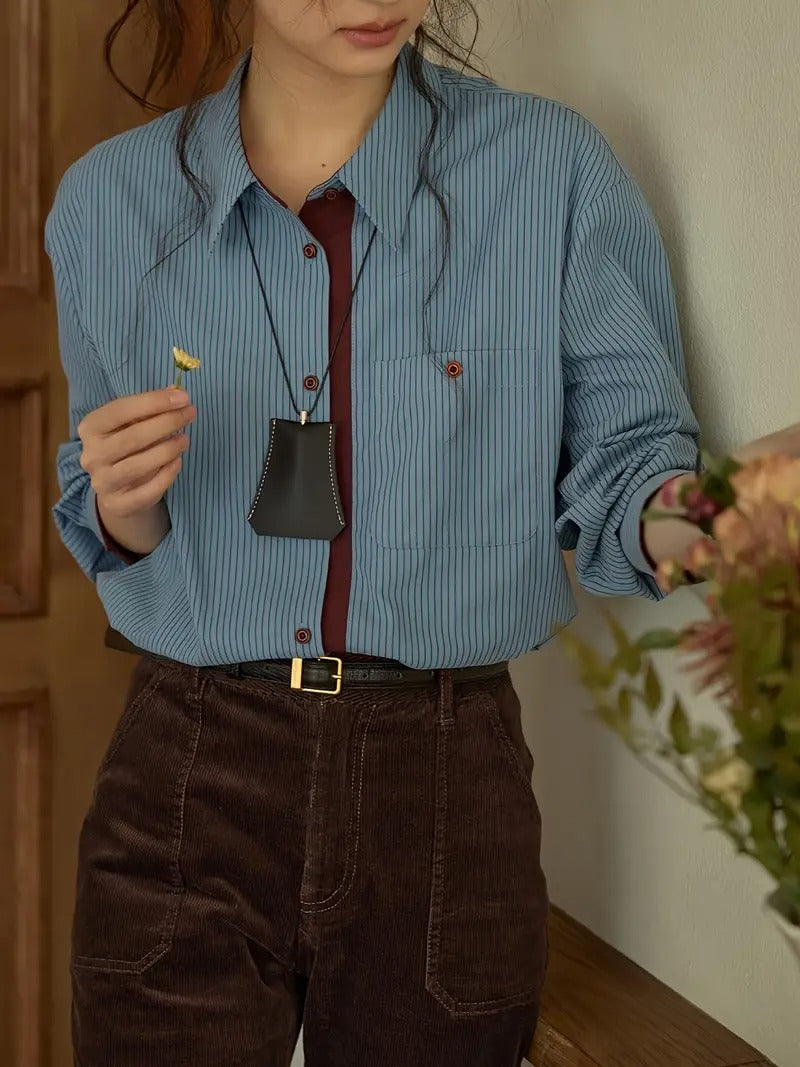 Gestreiftes Damenhemd mit Langen Ärmeln